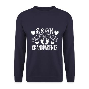 Bald werden wir Oma und Opa, Wir werden Großeltern - Unisex Pullover - Navy - Vorne - Alina (178cm) & Michal (187cm)