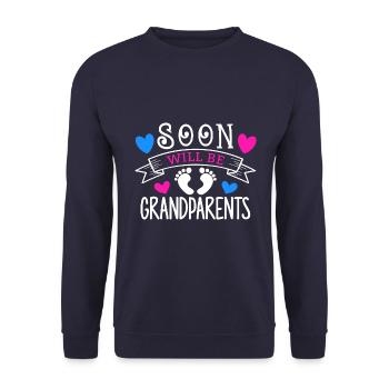 Bald werden wir Oma und Opa, Wir werden Großeltern - Unisex Pullover - Navy - Vorne - Alina (178cm) & Michal (187cm)
