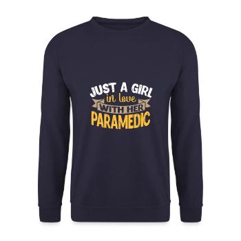 Nur ein Mädchen, das in einen Rettungssanitäter - Unisex Pullover - Navy - Vorne - Alina (178cm) & Michal (187cm)