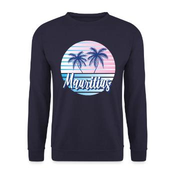 Mauritius bunte Retro Sommer Strand Design - Unisex Pullover - Navy - Vorne - Alina (178cm) & Michal (187cm)
