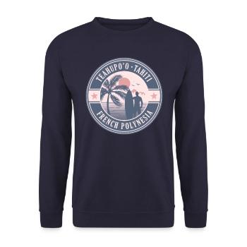 Teahupo'o Tahiti Französisch Polynesien Vintage Surfen - Unisex Pullover - Navy - Vorne - Alina (178cm) & Michal (187cm)