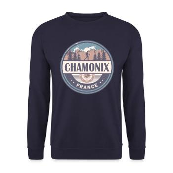 Chamonix Mont Blanc France Alps Vintage Hiking - Unisex Sweatshirt - navy - Front - Alina (178cm) & Michal (187cm)