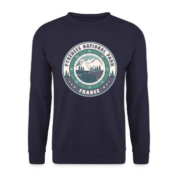 Pyrenees National Park France Vintage Hiking Desig - Unisex Sweatshirt - navy - Front - Alina (178cm) & Michal (187cm)