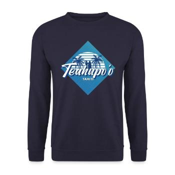 Teahupo'o Tahiti Retro 80er Sommer Surf Design - Unisex Pullover - Navy - Vorne - Alina (178cm) & Michal (187cm)