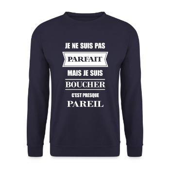 JE NE SUIS PAS PARFAIT MAIS JE SUIS BOUCHER - Sweat-shirt Unisexe - marine - Devant - Alina (178cm) & Michal (187cm)