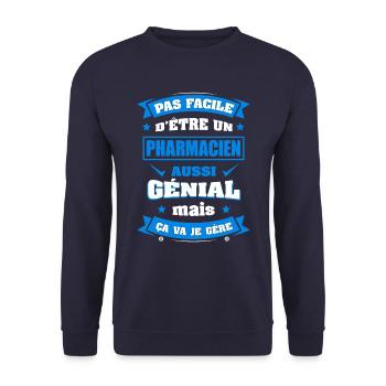 PHARMACIEN GÉNIAL - Sweat-shirt Unisexe - marine - Devant - Alina (178cm) & Michal (187cm)