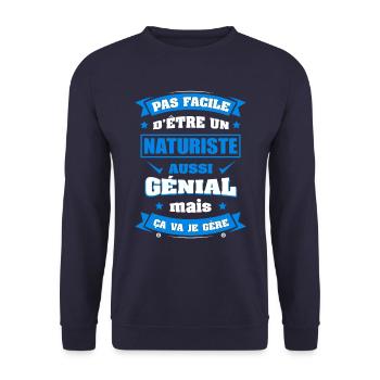 NATURISTE GÉNIAL - Sweat-shirt Unisexe - marine - Devant - Alina (178cm) & Michal (187cm)