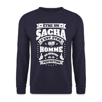 NOM - PRÉNOM - SACHA - Sweat-shirt Unisexe - marine - Devant - Alina (178cm) & Michal (187cm)