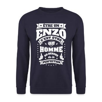 NOM - PRÉNOM - ENZO - Sweat-shirt Unisexe - marine - Devant - Alina (178cm) & Michal (187cm)
