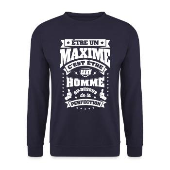 NOM - PRÉNOM - MAXIME - Sweat-shirt Unisexe - marine - Devant - Alina (178cm) & Michal (187cm)