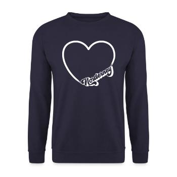 Norderney Herz - Nordsee Insel Geschenk - Unisex Pullover - Navy - Vorne - Alina (178cm) & Michal (187cm)