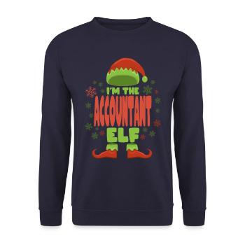 Buchhalter Weihnachtself - Unisex Pullover - Navy - Vorne - Alina (178cm) & Michal (187cm)