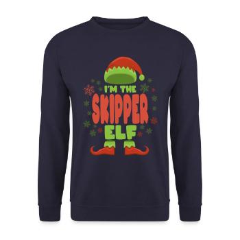 Skipper Weihnachtself - Unisex Pullover - Navy - Vorne - Alina (178cm) & Michal (187cm)