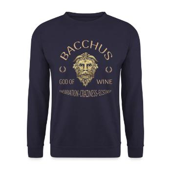 BACCHUS-GOD OF WINE INEBRIATION CRAZINESS ECSTASY - Unisex Pullover - Navy - Vorne - Alina (178cm) & Michal (187cm)