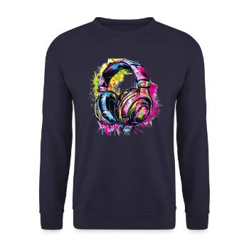 Graffiti Kopfhörer Headphones - Unisex Pullover - Navy - Vorne - Alina (178cm) & Michal (187cm)