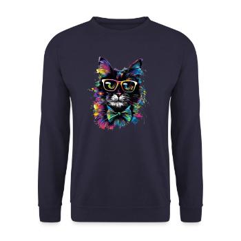 Professor Katze - Unisex Pullover - Navy - Vorne - Alina (178cm) & Michal (187cm)