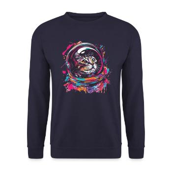 Katze mit Astronautenhelm Weltall Graffiti - Unisex Pullover - Navy - Vorne - Alina (178cm) & Michal (187cm)