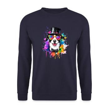 Party Hund mit Zylinder Hut Sonnenbrille Graffiti - Unisex Pullover - Navy - Vorne - Alina (178cm) & Michal (187cm)