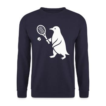Minimalistischer Pinguin Tennisspieler - Unisex Pullover - Navy - Vorne - Alina (178cm) & Michal (187cm)