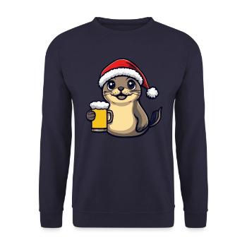 Robbe Tier Weihnachten Bier Lustig - Unisex Pullover - Navy - Vorne - Alina (178cm) & Michal (187cm)