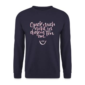 Guck mich nicht in diesem Ton an! - Unisex Pullover - Navy - Vorne - Alina (178cm) & Michal (187cm)