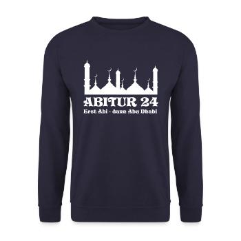 ABITUR 24 - ABI 2024 - ABITURIENT - ABU DHABI - AK - Unisex Pullover - Navy - Vorne - Alina (178cm) & Michal (187cm)