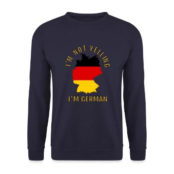 Ich schreie nicht, ich bin Deutsch-Deutsch-Deutsche - Unisex Pullover - Navy - Vorne - Alina (178cm) & Michal (187cm)