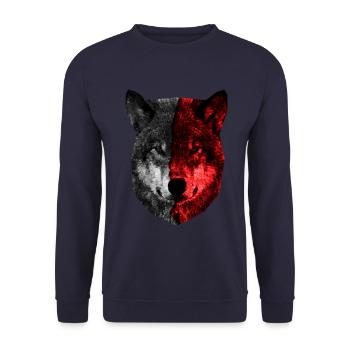 wolf dog polygon black red - Unisex Sweatshirt - navy - Front - Alina (178cm) & Michal (187cm)