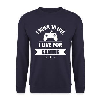 Ich arbeite, um zu leben, ich lebe fürs gaming - Unisex Pullover - Navy - Vorne - Alina (178cm) & Michal (187cm)