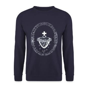 Sacré cœur de Jésus, je place ma confiance en Toi - Sweat-shirt Unisexe - marine - Devant - Alina (178cm) & Michal (187cm)