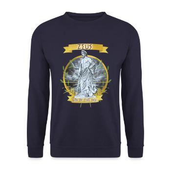 Zeus Gott griechische Mythologie, Blitz, gold - Unisex Pullover - Navy - Vorne - Alina (178cm) & Michal (187cm)