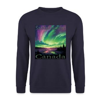 Kanada Saskatchewan Nordlichter Urlaub Design - Unisex Pullover - Navy - Vorne - Alina (178cm) & Michal (187cm)