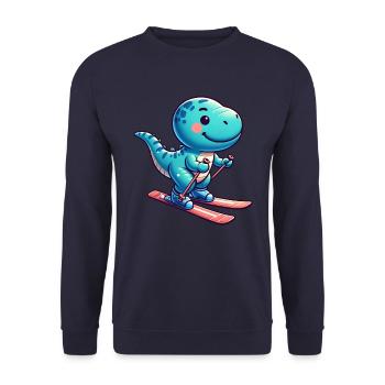 Mignon T-Rex dinosaure et skieur - drôle - Sweat-shirt Unisexe - marine - Devant - Alina (178cm) & Michal (187cm)