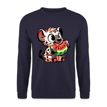 Hyäne genießt Wassermelone im Sommer - Unisex Pullover - Navy - Vorne - Alina (178cm) & Michal (187cm)