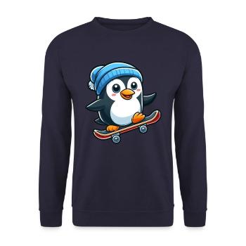 Lustiger Pinguin Skateboarden Skate Comic Cartoon - Unisex Pullover - Navy - Vorne - Alina (178cm) & Michal (187cm)