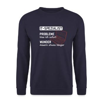 IT Spezialist - Computer Informatiker Geschenk - Unisex Pullover - Navy - Vorne - Alina (178cm) & Michal (187cm)