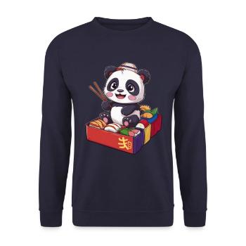 Red Kawaii Panda with Lunch Box - Unisex Sweatshirt - navy - Front - Alina (178cm) & Michal (187cm)
