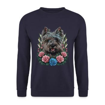 Süßer Cairn Terrier mit farbenfrohen Rosen - Unisex Pullover - Navy - Vorne - Alina (178cm) & Michal (187cm)