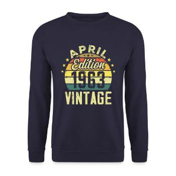 Jahrgang April 1963 - 1963 Geburtstagsgeschenk - Unisex Pullover - Navy - Vorne - Alina (178cm) & Michal (187cm)