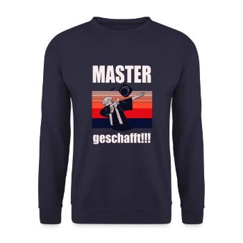 Master Geschafft Masterabschluss Geschenk - Unisex Pullover - Navy - Vorne - Alina (178cm) & Michal (187cm)