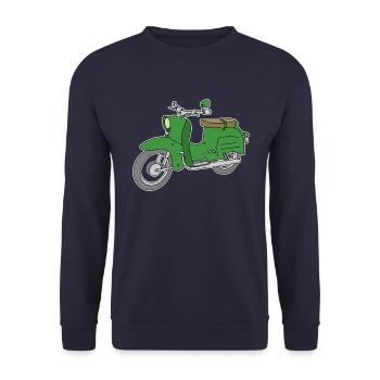 Green scooter Simson "Schwalbe" - Unisex Sweatshirt - navy - Front - Alina (178cm) & Michal (187cm)
