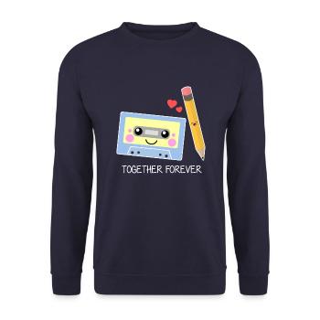 Kassette mit Bleistift Ka - Unisex Pullover - Navy - Vorne - Alina (178cm) & Michal (187cm)