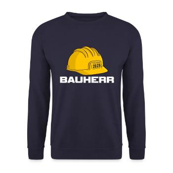 Bauherr 2023 Baustellen Helm Hausbau - Unisex Pullover - Navy - Vorne - Alina (178cm) & Michal (187cm)