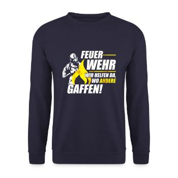 Feuerwehr Wir helfen - Unisex Pullover - Navy - Vorne - Alina (178cm) & Michal (187cm)