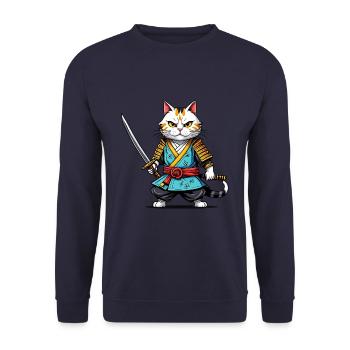 Samurai-Katze - Unisex Pullover - Navy - Vorne - Alina (178cm) & Michal (187cm)