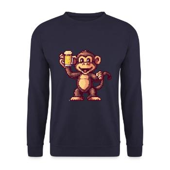 Monkey Pixel Beer - Unisex Sweatshirt - navy - Front - Alina (178cm) & Michal (187cm)