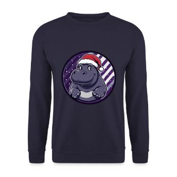 Nilpferd Weihnachten X-Mas - Unisex Pullover - Navy - Vorne - Alina (178cm) & Michal (187cm)