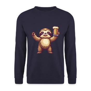 Faultier Pixel Bier - Unisex Pullover - Navy - Vorne - Alina (178cm) & Michal (187cm)