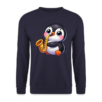 Pingouin, Saxophone, Joueur, Jazz, Musicien - Sweat-shirt Unisexe - marine - Devant - Alina (178cm) & Michal (187cm)