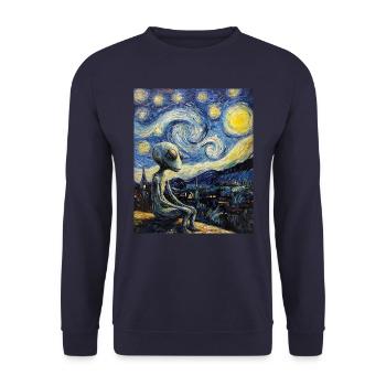 Alien nuit étoilée style van gogh - Sweat-shirt Unisexe - marine - Devant - Alina (178cm) & Michal (187cm)